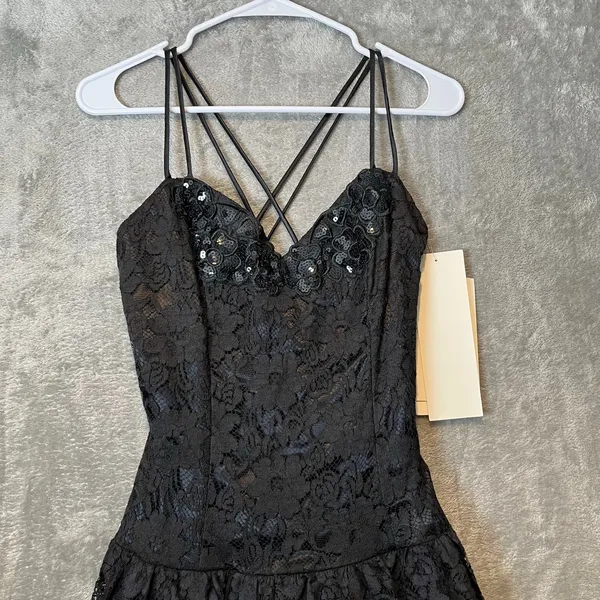 Vintage Black Lace Mini Sequins Dress Romantic Gothic Deadstock‎ New Sz 6 Punk - Image 2
