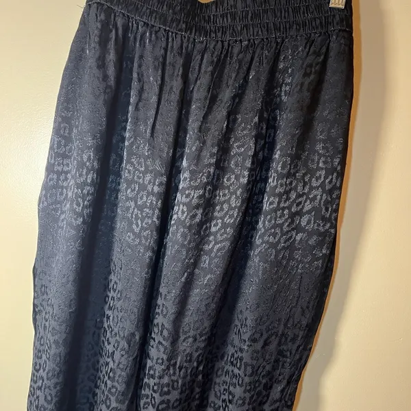 Nine West Black Leopard Print Wide Leg Pants Large - Image 5
