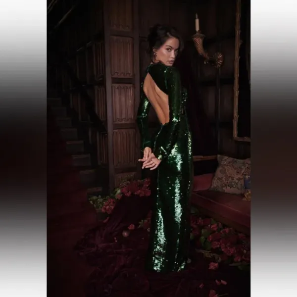 HOUSE‎ OF CB 'Belle' Pine Green Sequin Maxi Dress NWOT size S - Image 4
