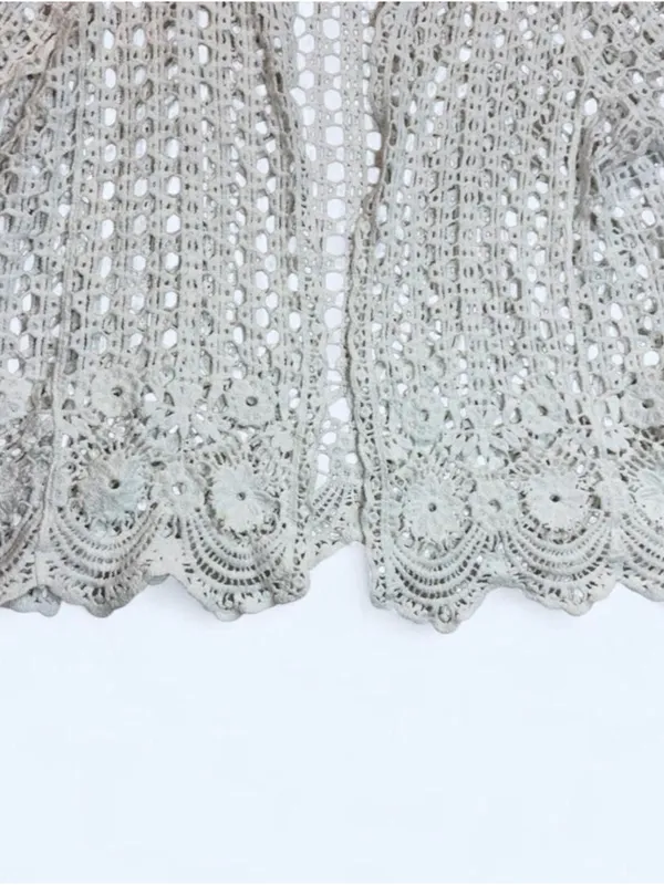 Vintage Style White Crochet Cardigan‎ Open Front Shrug Coquette Boho Knit - Image 7