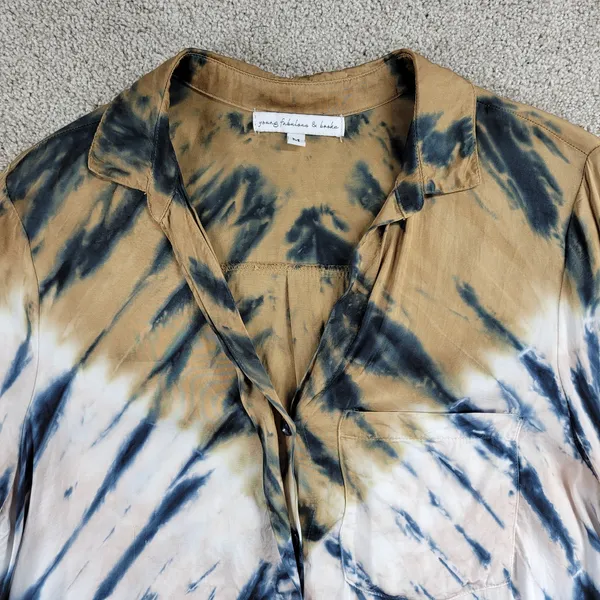 Young Fabulous & Broke Womens Susan Shirt Medium Blue T an Tie Dye Button Down - Image 7
