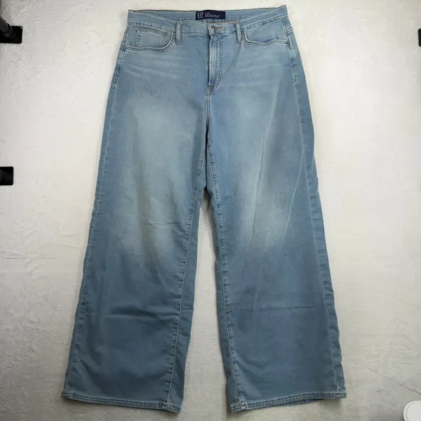 Gap 32 14 Jeans High Rise Wide Leg Sweatpant Light Wash Grunge Punk Festival - Image 2