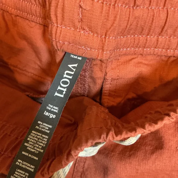 Vuori Ripstop Shorts Burnt Orange Elastic Waist Drawcord Large Hiking Casual - Image 2