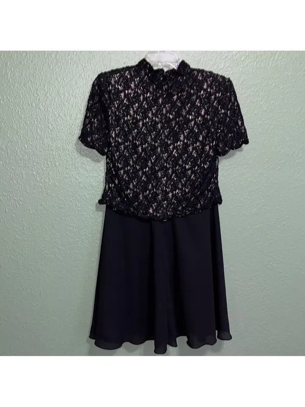 Vintage Elegant Black Lace Top and Skirt Set Two Piece Dress semi Formal - Image 6