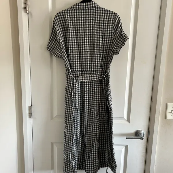 Quince Black and White Gingham Button-Front Midi Dress - Image 10