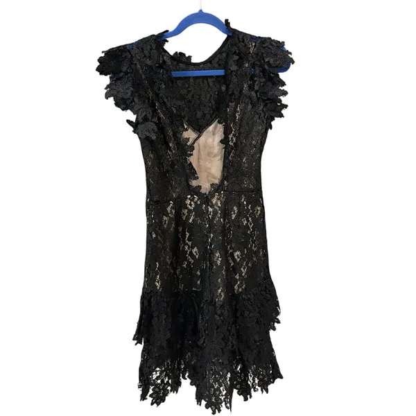Saylor Black Lace Ruffle Mollie Mini Dress Size Small - Image 4