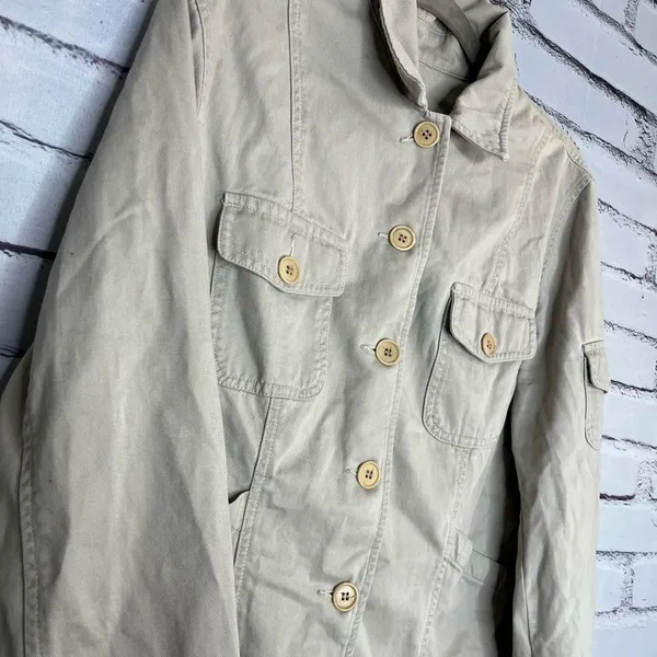 Jones New York Tan Utility Button-Up Collared Jacket Tailored SZ 12 Cargo Field - Image 6