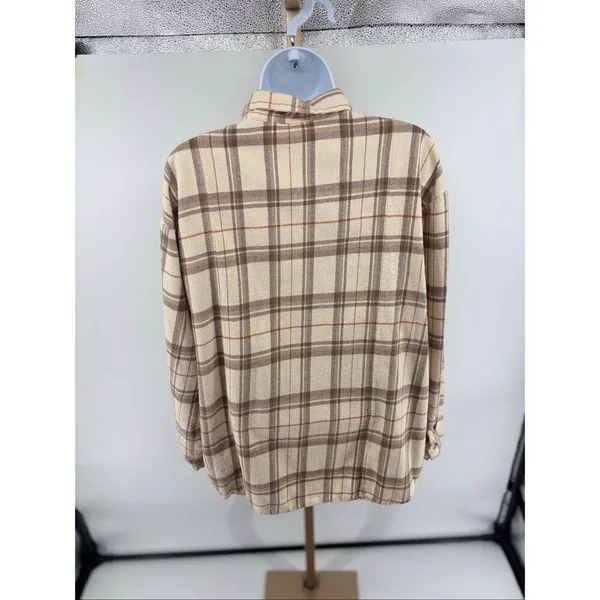 Dizzy Lizzy Plaid Flannel Button Down Shirt Large Cream - Image 11