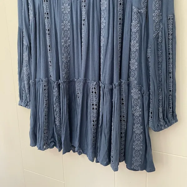 Free People Kiss Kiss Tunic Embroidered Lace Blue Long Sleeve Dress Women’s XS - Image 8