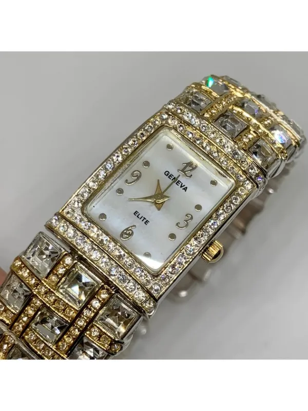 Geneva women’s two tone rhinestones crystals fashion dress watch 19mm running - Image 2