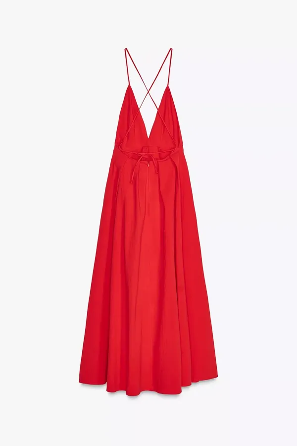 Zara long red maxi dress ZW collection flowy corset elegant evening wedding - Image 5