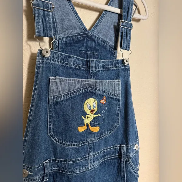Vintage Tweety Embroidered Denim Shortall‎ Skort Sz Medium Kidcore Disney - Image 2