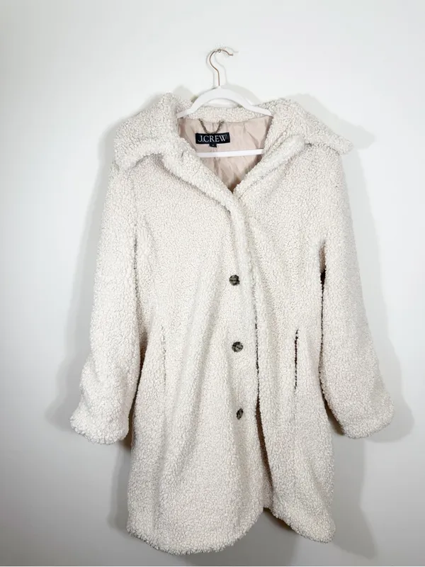 J. Crew Teddy Sherpa Lady Coat Cream Cozy Winter Size 2X - Image 2