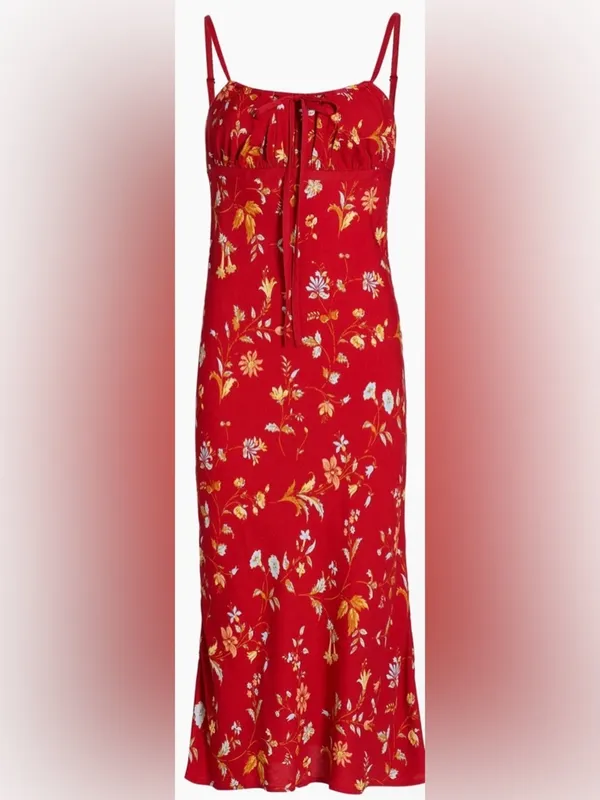 NEW Reformation Camira Crepe Midi-Dress in Borsa Floral Red Sz 2 - Image 2