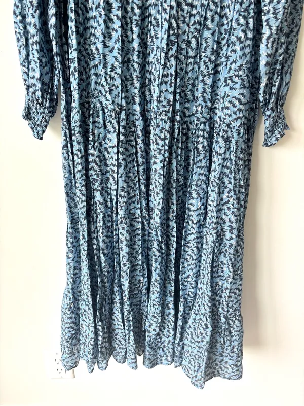 Zara The Angel Dress Blue Abstract Tiered Midi Dress Long Sleeves Flowy Boho - Image 5