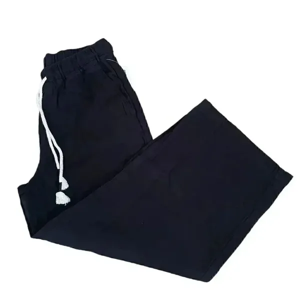 Old Navy Black Y2K Drawstring High Waisted Textured Soft Wide Leg Cozy Pants S - Image 7