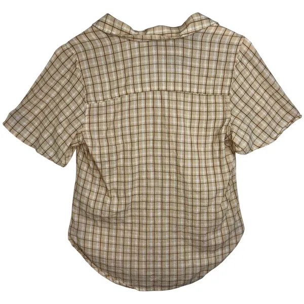 Abercrombie & Fitch Brown White Plaid Short Sleeve Button Front Blouse Size S - Image 3