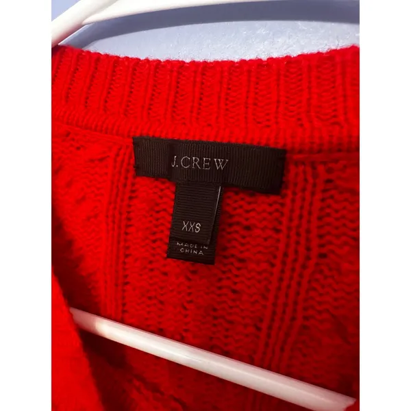 J.Crew Red 100%‎ Wool Cable Knit Button Shoulder Sweater XXS Size XS - Image 3