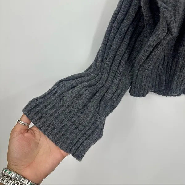 Free People We The Free Gray Rudi Funnel Neck Knit Sweater V Neck Boho Oversized - Image 5