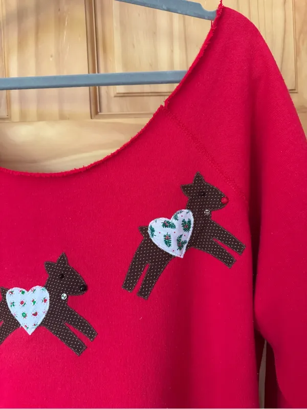 Ugly Christmas Holiday scene oversized off shoulder sweatshirt size XL - Image 4
