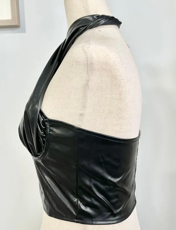 Black Faux Leather Sexy Top - Image 2