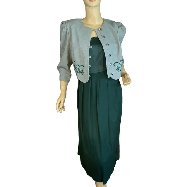 Miss Dorby Vintage 1990'S Green & White One Piece Dress With Tie Back Belt (6p) - Image 6