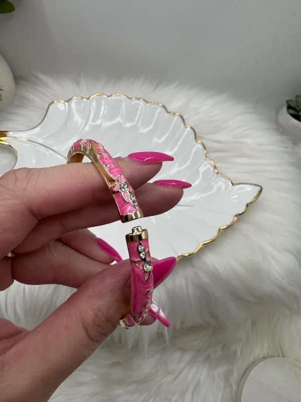 Pink Enamel Gold-Tone Floral Cloisonne Bangle Bracelet - Image 6