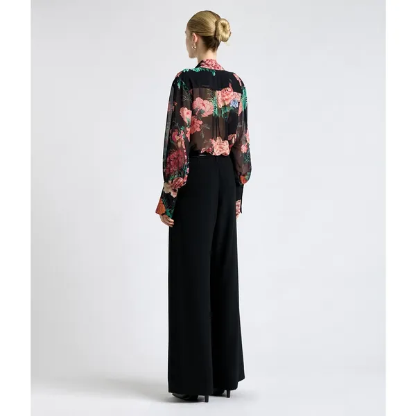 Cue Women's Black Colorful Floral Georgette Tie Neck Blouse Size 14 - Image 2