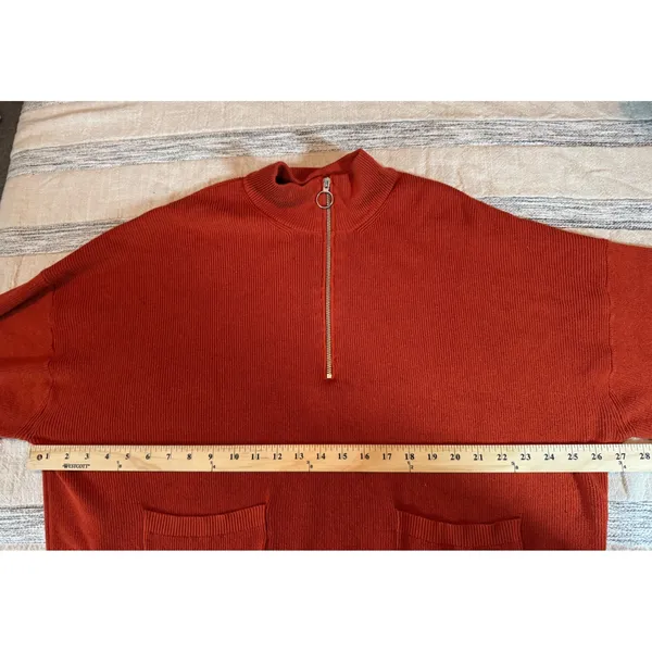Free Assembly Womens XXL Rust Red Ribbed Quarter Zip Sweater Front Pockets - Image 4