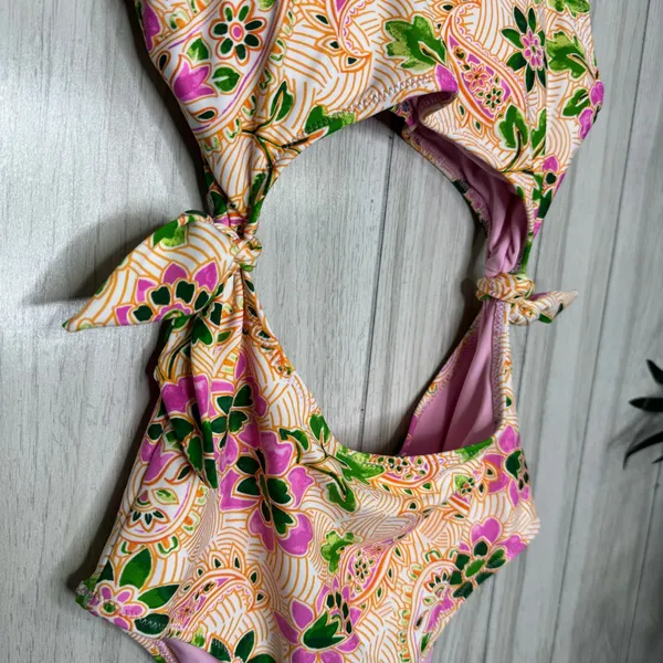 NWT Aerie Tie Cut Out One Piece Cheeky Swimsuit Lip Gloss Boho size S Small - Image 9