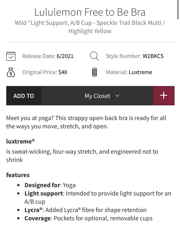Lululemon Free to Be Bra Wild *Light Support, A/B Cup - Speckle Trail Black Multi / Highlight Yellow 6 - Image 9