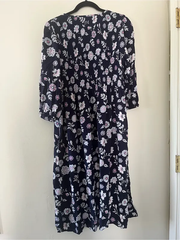 Croft & Barrow Navy Blue Lavender Floral Smocked Square Neck Peasant Midi Dress XL Cottagecore - Image 6
