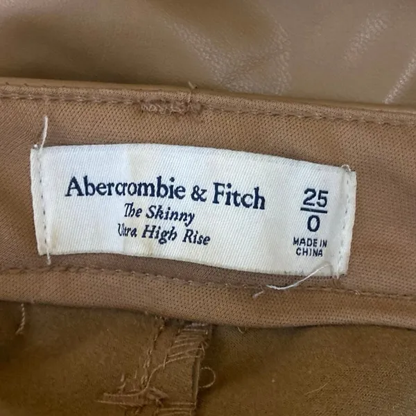 Abercrombie & Fitch Brown Faux Leather Skinny High Rise Split Hem Pants Size 25 - Image 4