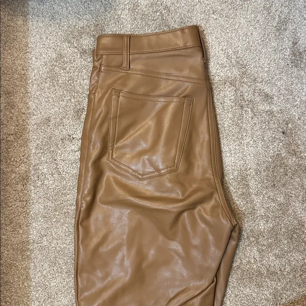 Abercrombie & Fitch Tan Curve Love Straight Leg Leather Pants - Image 7