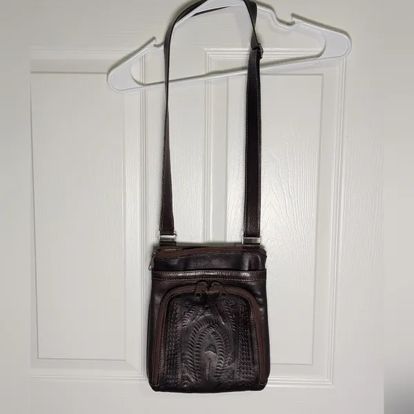 Vintage Tooled Leather Crossbody Bag Western Boho Floral Cowgirl Purse Organizer - Image 3