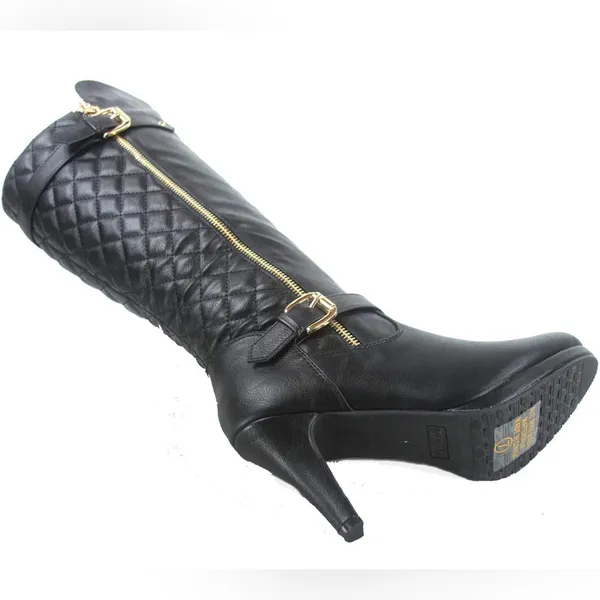TOP MODA Women’s Quilted Buckle Low Heel Zipper Knee High Boots. Size 8 - Image 7