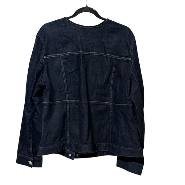 J. Jill Denim Jacket Womens XL Indigo Blue Collarless Gold Button Stretch XL - Image 4