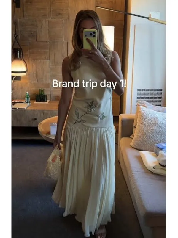 GEISHA DESIGNS Anthropologie Drop Waist Embroidered Maxi Dress in Light Yellow - Image 3