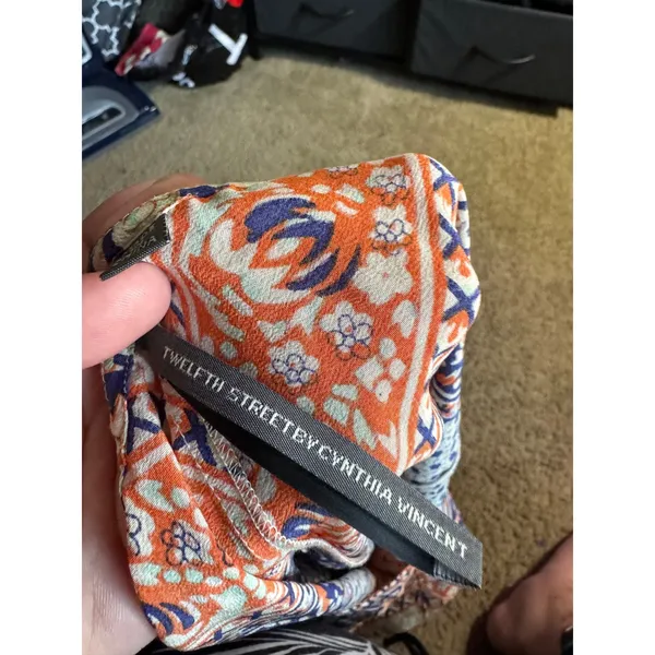 Twelfth‎ Street by Cynthia Vincent Boho Mixed Print Romper Orange Blue V-Neck - Image 4