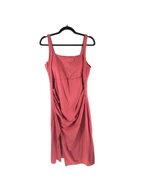 Halara SoftlyZero Airy Square Neck Corset Ruched Bodycon Midi Dress Pink XL - Image 3