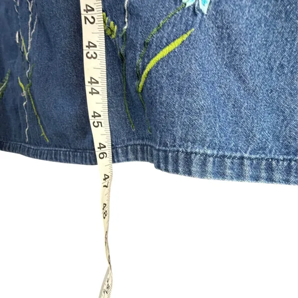 Vintage Embroidered Chambray Denim Dress Womens XXL Blue Floral Cottagecore Folk - Image 10