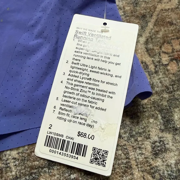 NWT Lululemon Swift Ventilated Running Tank Charged Indigo Purple W1DSMS Size 2 - Image 5