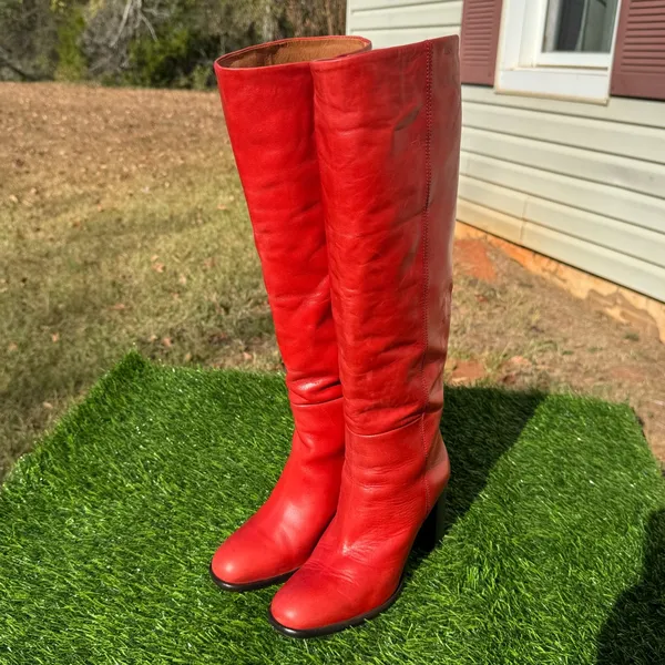 Free People Grayson Red Knee High Boots Leather EU 37 Block Heel - Image 14