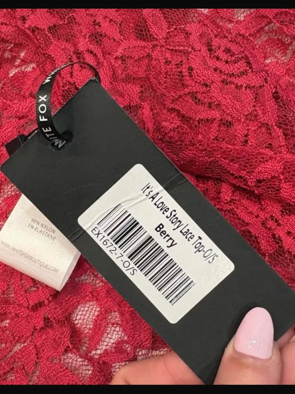 NWT white fox it’s a love story lace top in berry OS - Image 6
