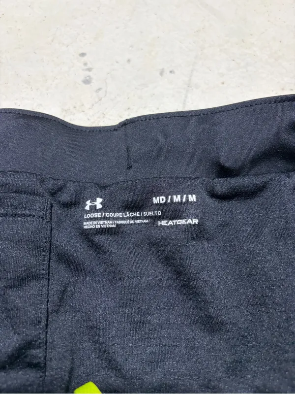 Under Armour Black Shorts with Neon Yellow Trim medium - Image 6
