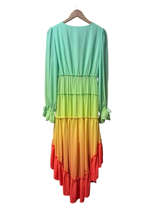Champagne & Strawberry Multicolor Gradient High Low Long Sleeve Midi Dress Large - Image 5