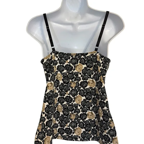 WHITE HOUSE BLACK MARKET Rose Floral Lace Trim Camisole Tank Top Black Tan EUC M - Image 5
