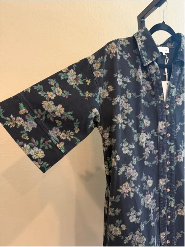 Entro Marci Floral Print Denim Mini Dress in Black Size Small - Image 5