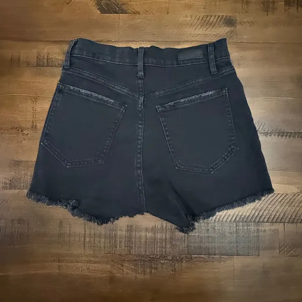 Abercrombie & Fitch High Rise Black Denim Jean Shorts Distressed Frayed‎ Hem - Image 2