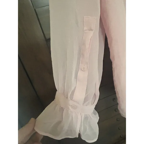 Talbots Women’s Large Pink Ruffle Blouse Button Down Sheer Sleeves Career Party - Image 8